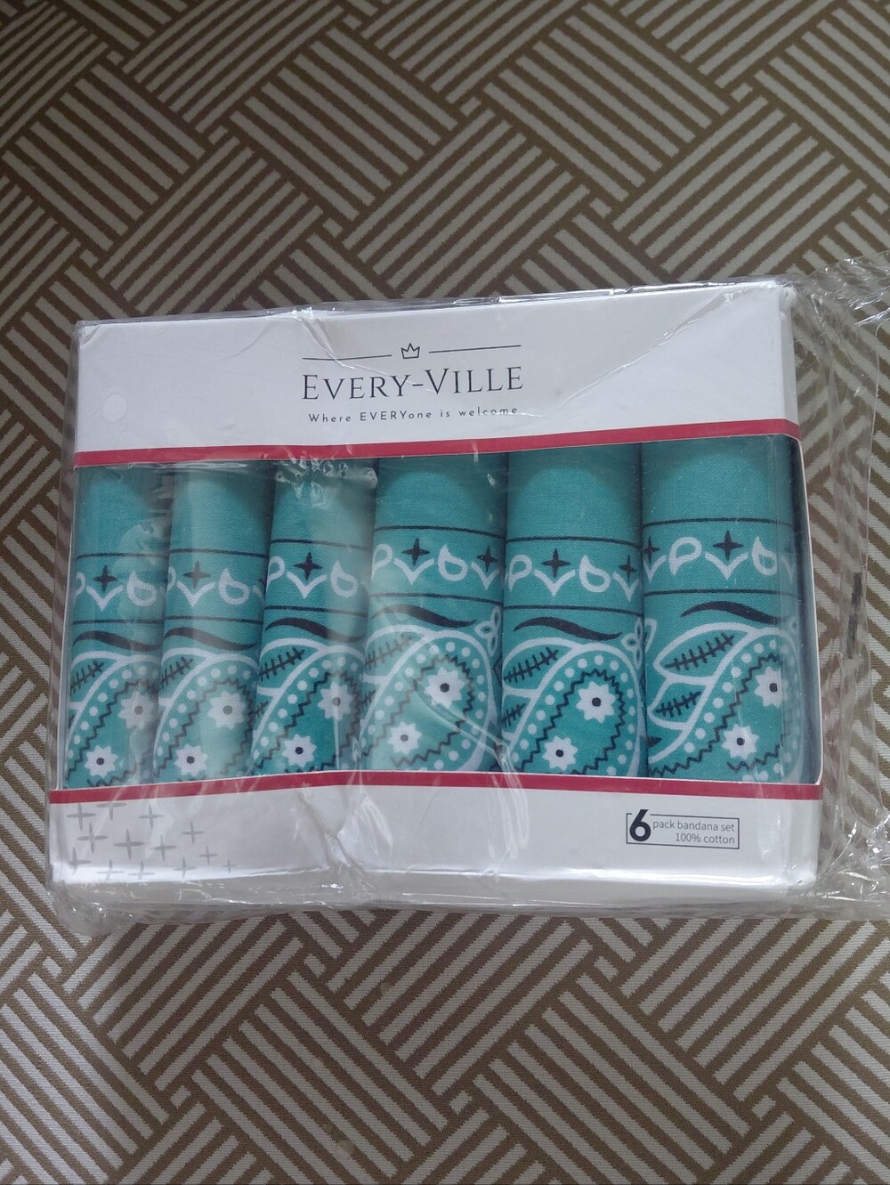 Every-Ville 6pk Teal Paisley Bandana Set 22"x22 Western Neck Gaiter Handkerchief
